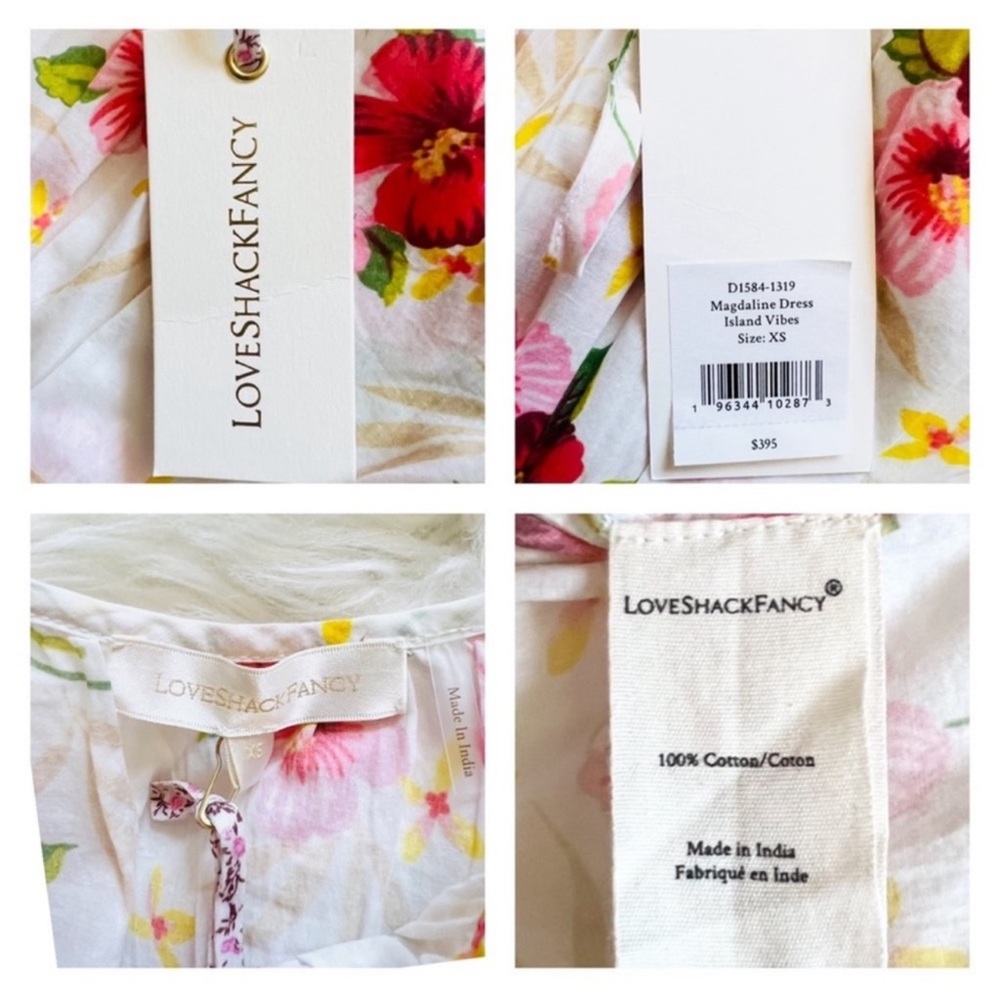 New! LoveShackFancy Magdalene Floral Ruffle Cotton Midi Dress in Pink Hibiscus - Picture 16 of 16